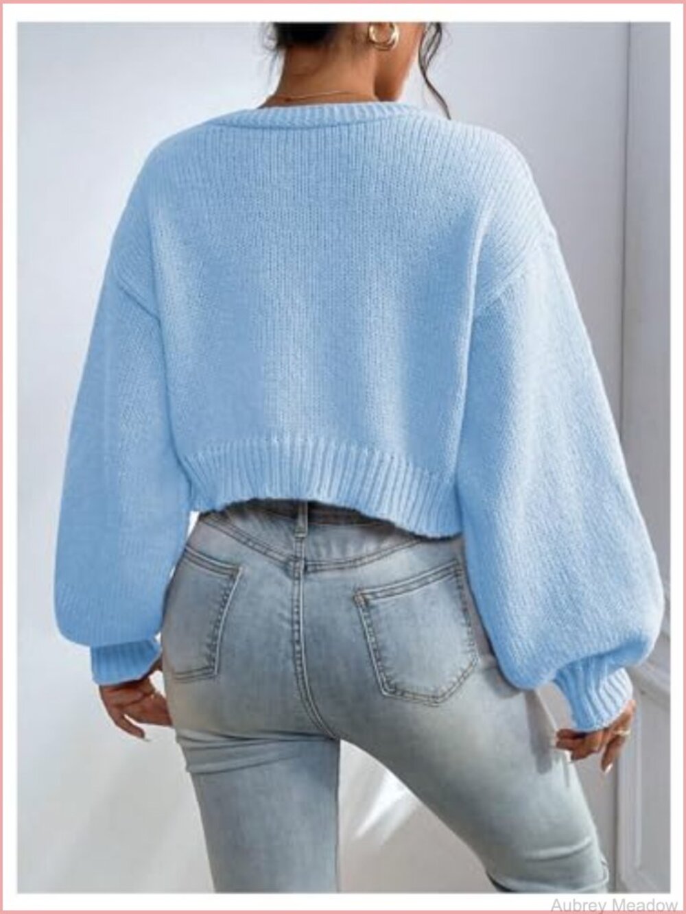 Pearl Beaded Open Front Cardigan Oversize V Neck Drop Shoulder Cropped Sweater - Picture 2 of 6